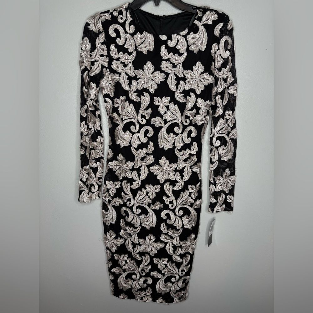 Betsy & Adam Long Sleeve Paisley Embellished Embroidered Sheath Dress NWT